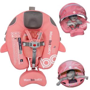Baby Pool Float with UPF50+ 3D Adjustable Canopy, Add Tail Mambobaby Float Non Inflatable Infant Floats for Pool, Cartoon Narwhal Baby Floats (NPink with Canopy-U05NPCTLUROHML01U05), 3-24 months