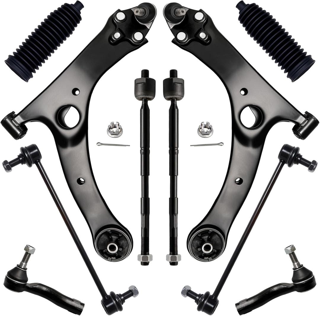 AUQDD 10Pc Front End Suspension Kit Fit For 2005-2007 2008-2010 Sc-ion tC, 2 Lower Control Arm w/Ball Joint 2 Sway Bar Link 4 Outer & Inner Tie Rod End (# K623914 MS86127 K80230 EV800096 ES3654)