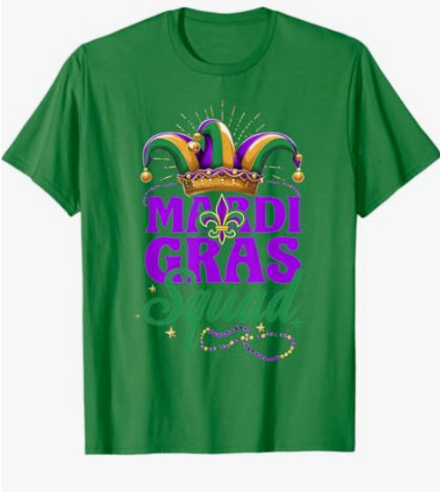 Mardi Gras Squad Matching Group Mardi Gras Cruise Crew Party T-Shirt, Green, Size L
