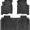 Set of 3 Floor Mats Cargo Liner for Chevrolet Silverado 1500/GMC Sierra 1500 2019-2024 2025, Chevy Silverado/GMC Sierra 2500HD/3500HD Crew Cab 2020-2025 (Rear Row with Carpeted Under-seat Storage)