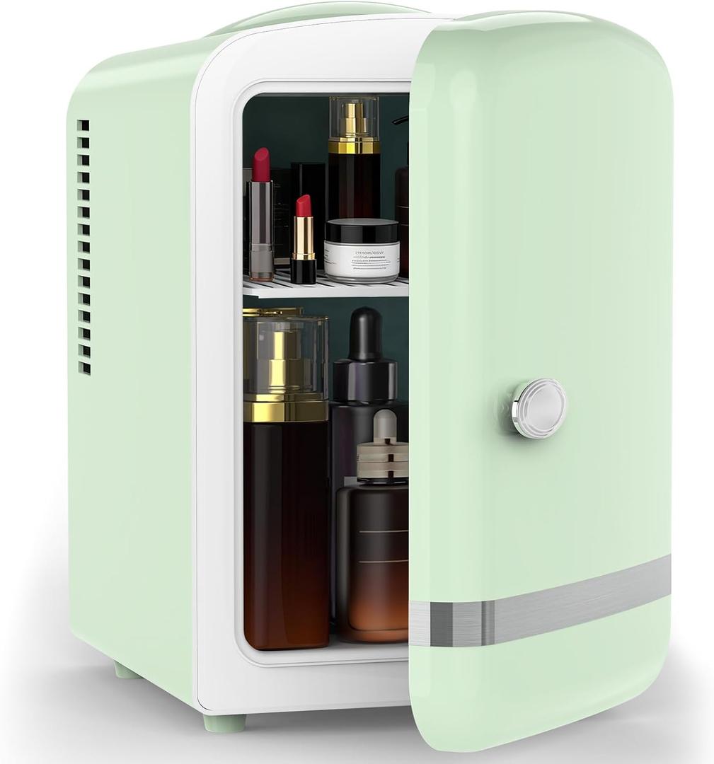 Electactic Mini Fridge for Bedroom, 4L/6 Cans Small Cosmetic Fridge for Skincare, Makeup, Medicine & Beverage, Portable Desk Fridge Cooler and Warmer for Kids, Car, Office, Dorm, Green