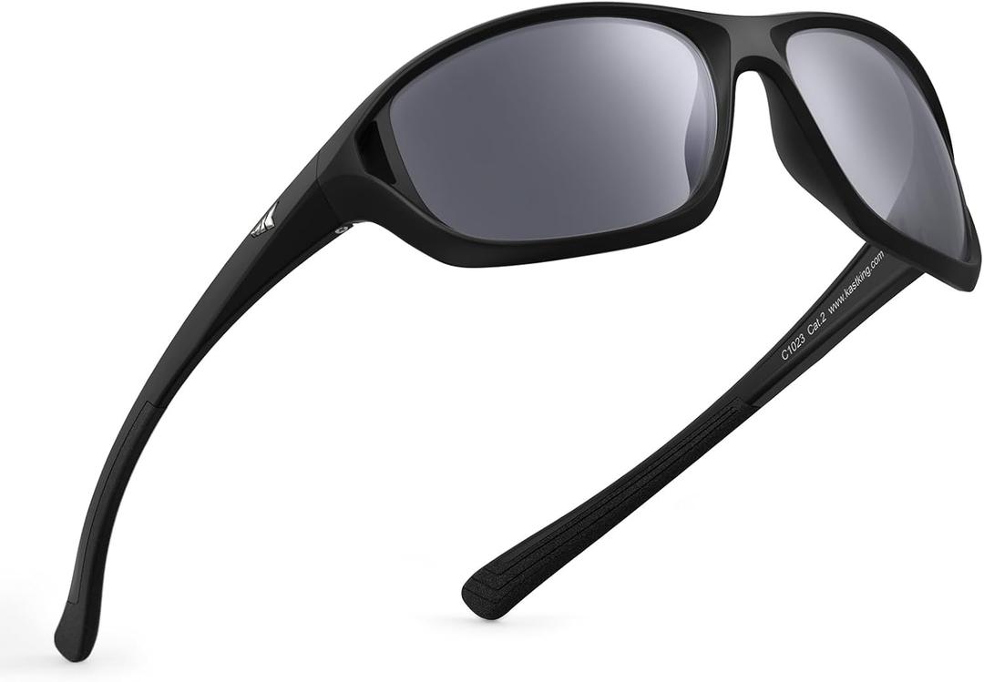 KastKing Dugan Polarized Sport Sunglasses for Men and Women, Ideal for Driving Fishing Cycling Running, UV Protection (Frame: Black/Lens: Smoke)