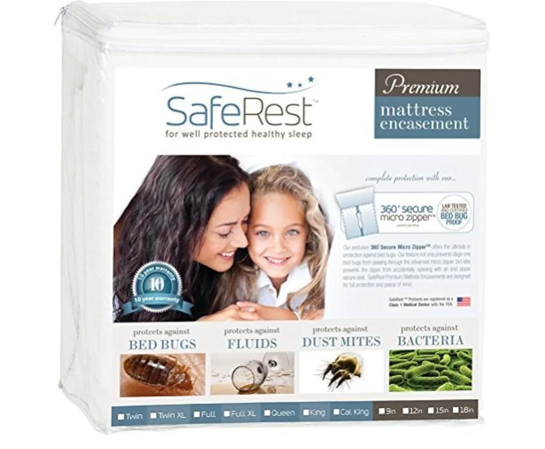 SafeRest Zippered Mattress Protector - Premium 9-12 Inch Waterproof Mattress Cover for Bed - Breathable, Noiseless Washable Mattress Encasement - Queen