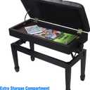 Adjustable Duet Piano Bench with Storage, Heavy Duty Double Piano Benches with Leather Cushion, Black Piano Bench for Adults, 13.8" D x 31.5" W x 19.3" H