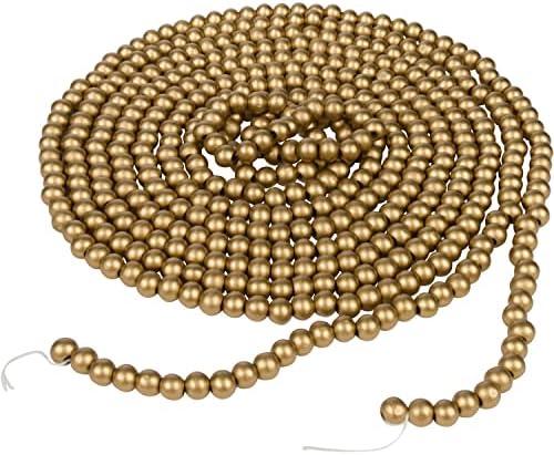 One Holiday Way 16-Foot Long Rustic Metallic Gold Wood Bead Garland Christmas Tree Decoration - Vintage Style Wooden Elegant Farmhouse Winter Home Decor