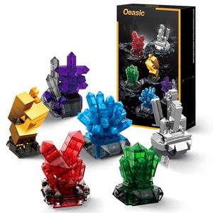 Oeasic Crystal Building Kit for Mom Women, 564PCS Gemstone Mineral Collection - Elegant Home Office Decor & Mindful Craft Desk Display, Unique Gift for Wife, Grandma (6 Models)