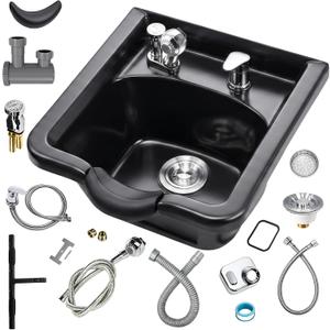 Professional Shampoo Bowl for Salons, Black ABS Plastic Shampoo Sink with Faucet for Hair Salons, Barber Stores, Beauty Salons and Home Use