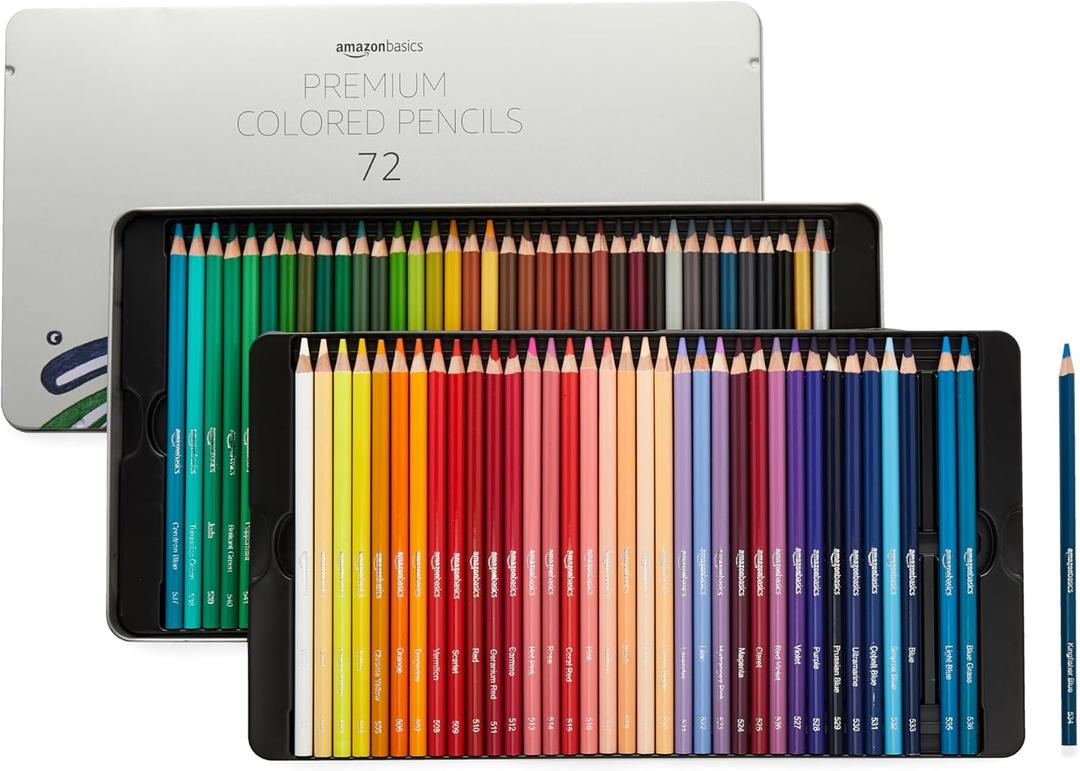 Amazon Basics Premium Colored Pencils 72 Count, Soft Core, Multicolor, Back to School Supplies (Pack of 1) (72 Count (Pack of 1))