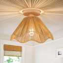 D12.5 Inch Boho Light Fixtures Ceiling Mount Boho Rattan Ceiling Light Flush Mount Mini Chandelier Bedroom Hallway Entryway Bathroom Nursery (Brown-D32cm)