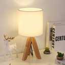 Small Table Lamp, Cute Kids Desk Lamp with Fabric Shade Wood Tripod Base Nightstand Lamp for Kids, Office, Study Room, Bedroom, Dorm, Coffee Table (White)