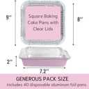 (40 Pack) 8x8 Square Aluminum Baking Cake Pans with Clear Lids - Pink Foil Pans with Lids - Disposable Food Containers Great for Cooking, Heating, Storing, Prepping Food