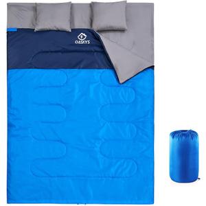 oaskys Double Sleeping Bag for Adults with 2 Pillows - Queen Size XL Waterproof Sleeping Bag for All Season Camping Hiking Backpacking 2 Person Sleeping Bags for Cold Weather & Warm (59in x 86.6", Black)