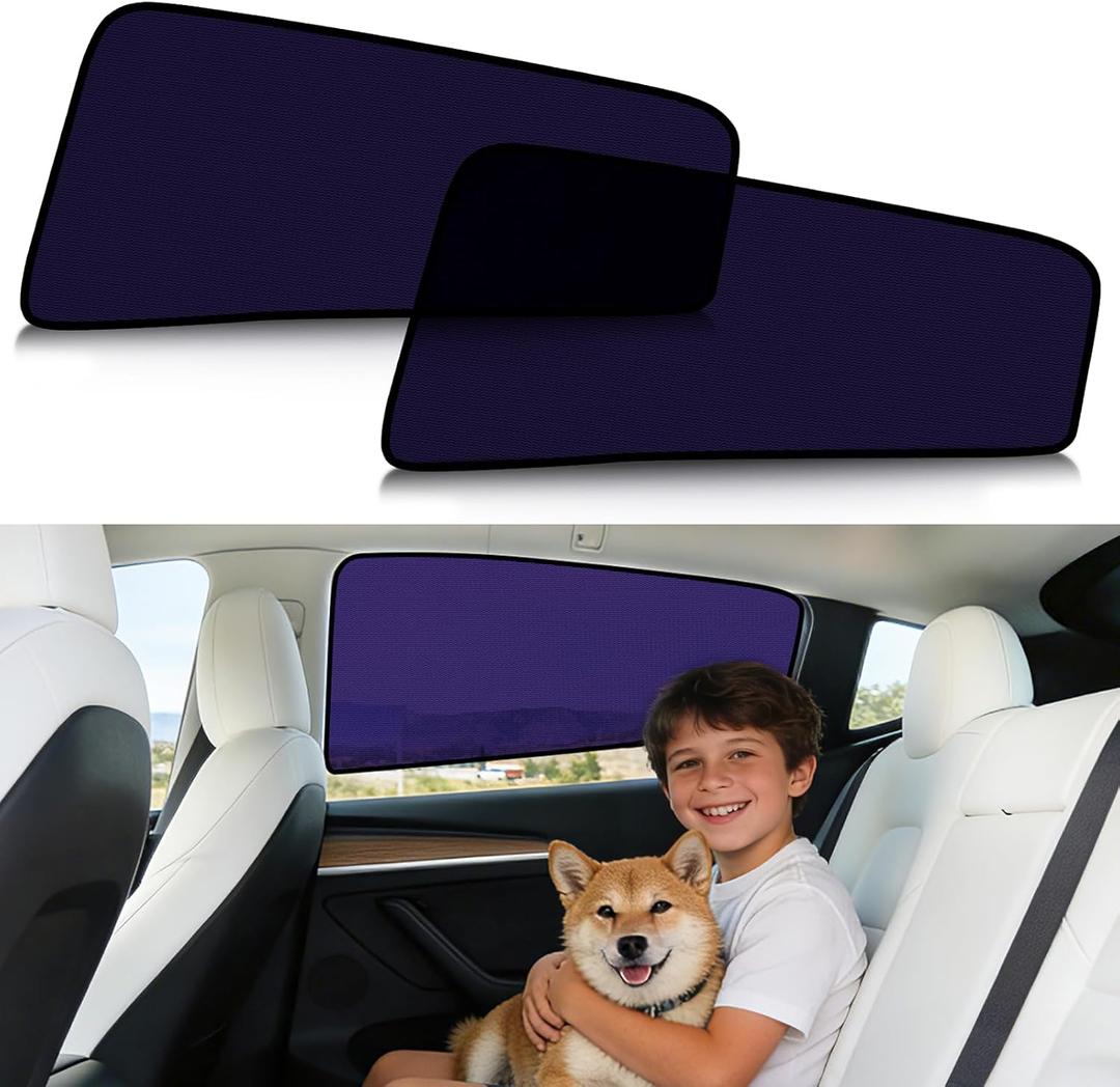 ZATOOTO Tesla Model Y Juniper 2020-2026 Car Window Shade for Baby, Bluish-Purple Static Cling Car Shades for Back Window | Block harsh Sunlight | UV Protection | Rear Window Sun Shade with Storage Bag 2-Pcs for Rear, Tesla Model Y/Juniper(2020-2026)