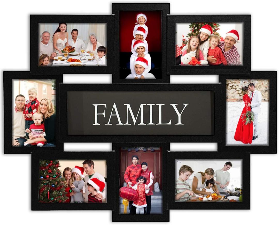 Jerry & Maggie 8 Opening Family Photo Frame 22×17, Family Picture Frame Selfie Gallery Collage Wall Hanging For 6×4 Photos 8 Pack, No-Assembly 3D Design Waterproof Memorial Keepsake, Black