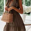 Women Floral Mini Dress Sexy V Neck Ruffle Flutter Sleeve Polka Dot Summer Dresses (Brown, XS)