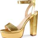 MERUMOTE Women's Fashion Platform Sandals Block Heels Wedding Summer Dress Shoes (7, Gold Matte)