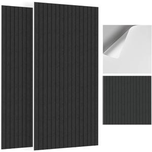 Pack of 6 Acoustic Panels, 3D Fluted Slat Sound Proof Panels for Walls, Decorative Peel and Stick Sound Absorbing Panels for Recording Studio, Home, Offices, 24"×24"×0.4", Black