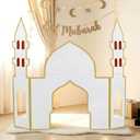 Ramadan Eid Mosque Decorations 52 x 47 Inch Folding DIY Hollow Board Mosque Castle Gold Decor Reusable Islamic Gift for Learning Praying Quran Book Pray Islam Home Teach Salah Muslim Party