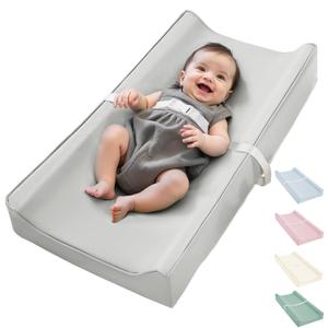 Vegan Leather Waterproof Baby Changing Pad - Wipeable, Extra Thick & Portable & Non-Slip Diaper Mat for Dresser, Crib, Travel | Soft & Safe (Gray)