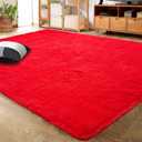 LOCHAS Ultra Soft Indoor Modern Area Rugs Fluffy Living Room Carpets for Children Bedroom Home Decor Nursery Rug 4x5.3 Feet, Red (4' x 5.3')