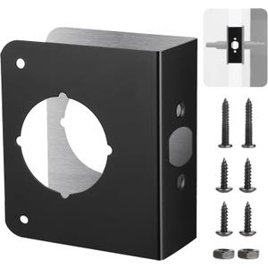 Lock and Door Reinforcer, Door Lock Reinforcement Plate, Stainless Steel Home Security Door Lock Plate with 1-3/8" Thickness, 2-3/8" Backset, and 2-1/8" Bore (Black)