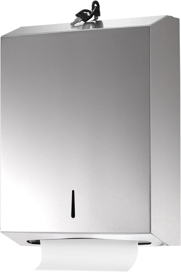 Suwimut Paper Towel Dispenser Wall Mount Commercial, C Fold/Multifold/Trifold Hand Paper Towel Dispenser, Touchless Stainless Steel Hand Towels Holder with Lock for Restroom Bathroom Toilet