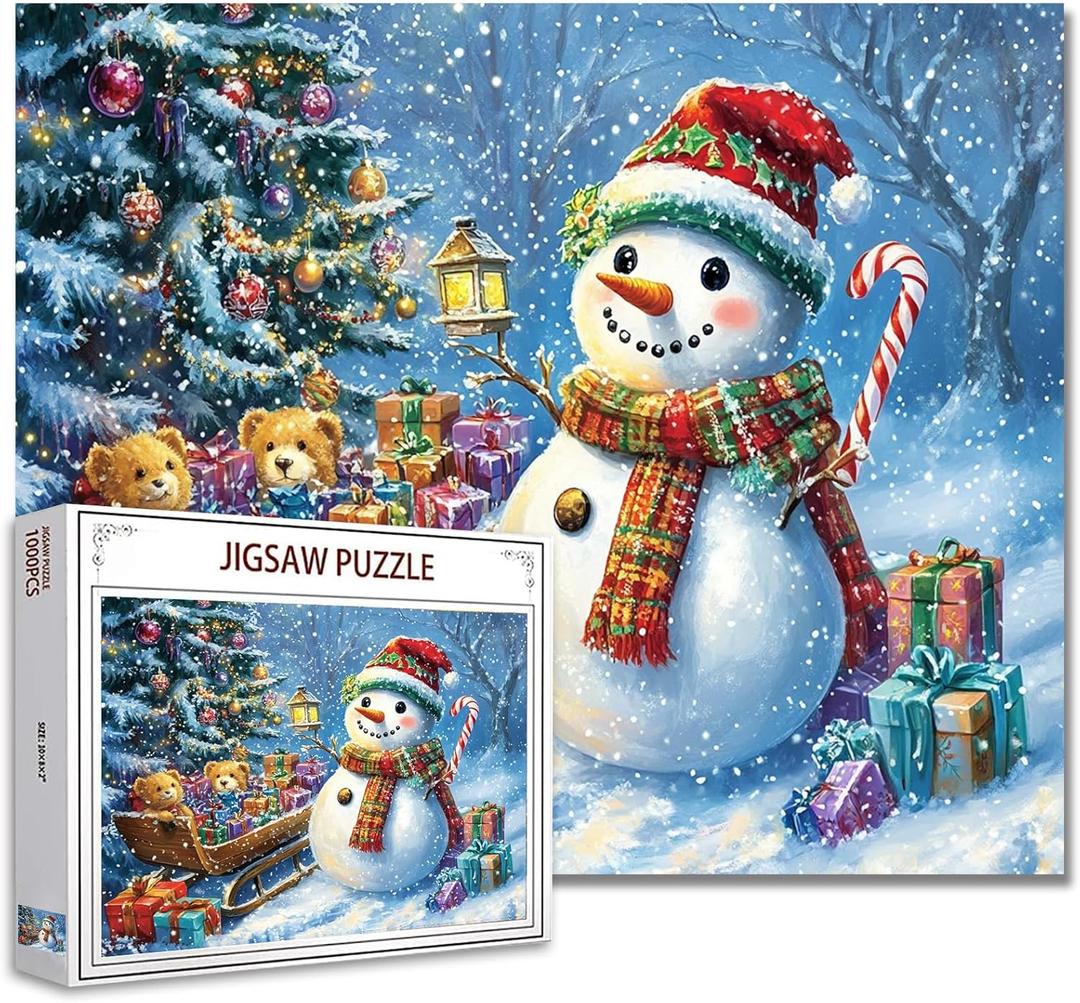 Christmas Snowman 1000 Piece Jigsaw Puzzles for Adults Winter Snow Xmas Landscape Jigsaw Puzzle for Challenging Family Activity Game Winter Snow Artwork Puzzle for Home Decor Gifts 20x27 Inches