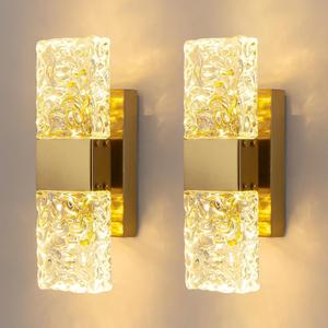 Gold Wall Sconces Set of Two, Modern Crystal Wall Sconce with App/Remote Control, 3000K-6500K Dimmable LED Crystal Wall Light Fixtures for Bathroom Vanity Bedroom Living Room Hallway(11.6 Inch)