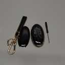 Lucrum Compatible with Hyundai Key Fob Cover & Leather Keychain, Keyfob Case for Santa Fe, Sonata, Tucson, Grandeur, Ioniq 6, KONA, Elantra - For 7 Button Remote (2022-2025) - Black and Gold