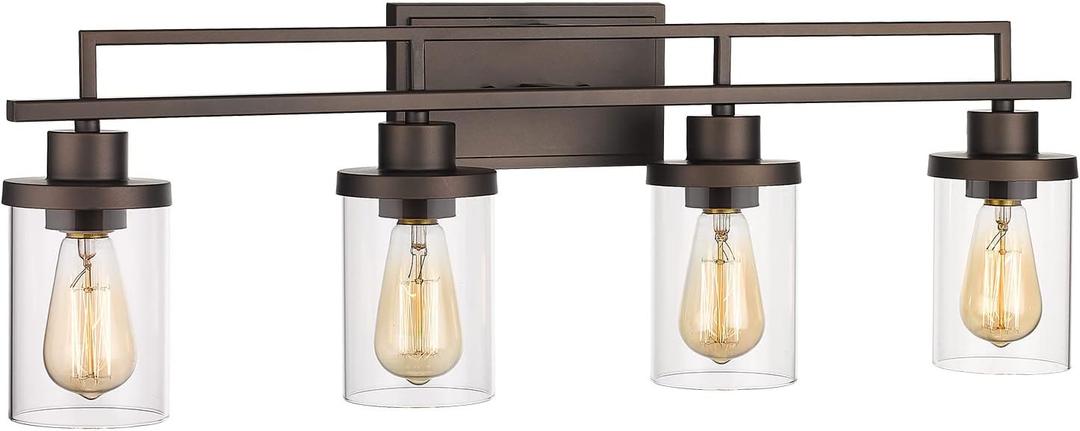 Emliviar 4-Light Vintage Vanity Light - Farmhouse Bathroom Wall Light Fixtures, Oil Rubbed Bronze Finish with Clear Glass, YCE238B-4W ORB