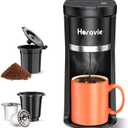 Small Single Serve Coffee Maker, Fast Brew One Cup Coffee Machine for K Cup and Grounds, 6 to 12 oz. Brew Sizes, Capsule Coffee Machine with Descaling Reminder and Viewing Tank, Black (9.45 Inches)