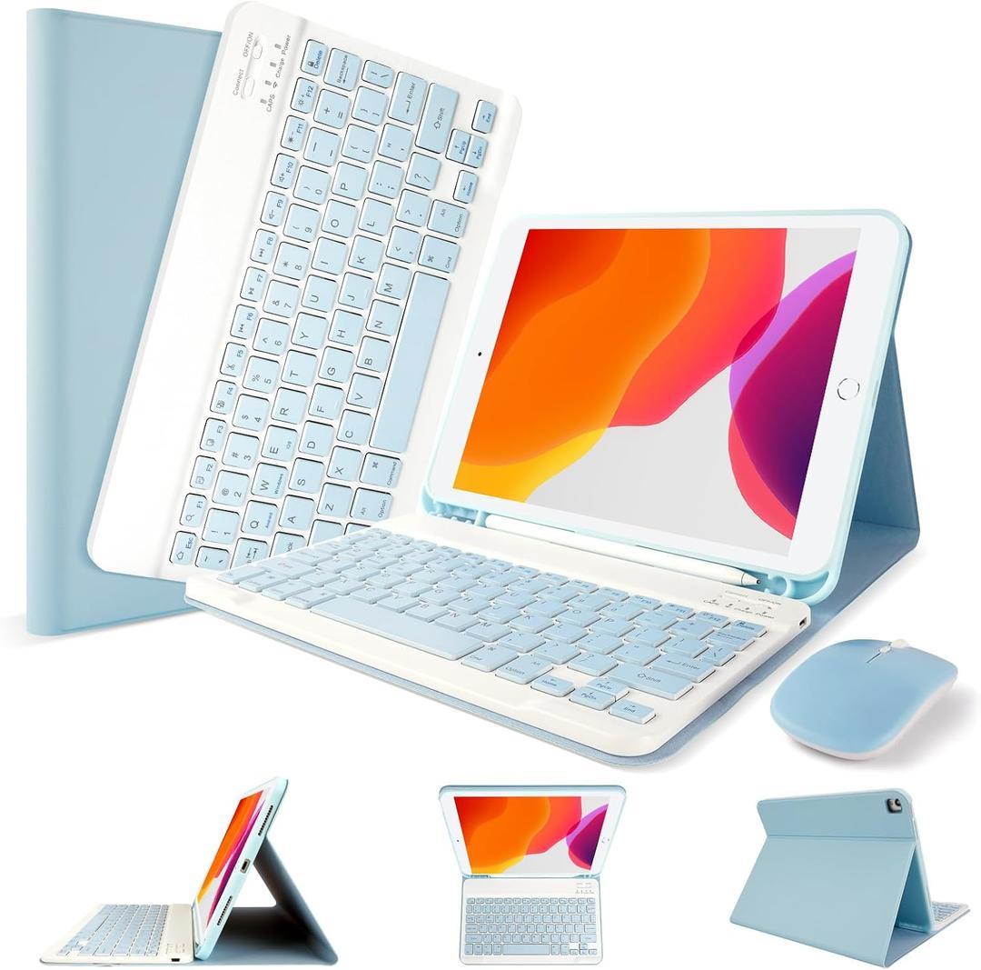 LAMA Wireless Keyboard Case with Mouse for iPad 10.2" 9th 8th 7th Generation, Detachable Bluetooth Keyboard with Pencil Holder for iPad 10.2 Inch/iPad Air 10.5"(3rd Gen)/iPad Pro 10.5 in, Blue