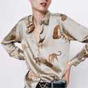 Animal Print Satin Shirt, Size L