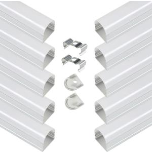 Muzata 10Pack 6.6FT/2M Upgraded Excellent Spotless LED Channel Silver Deeper LED Strip Diffuser Channel with Thicker Milky White Cover No Hot Spots U109 WW 2M