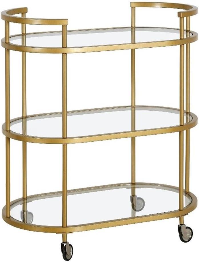 Henn&Hart 30" Wide Oval Bar Cart in Brass, Bar Carts for the Home