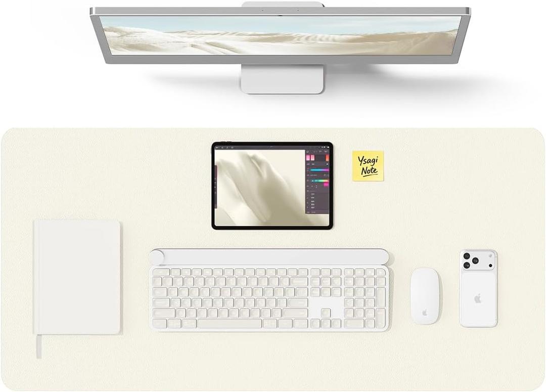 YSAGi Leather Desk Protector, Office Mat, Large Mouse Mat, Non-Slip PU Leather Blotter, Laptop Desk Mat, Waterproof Writing Pad for Office and Home (Cream, 31.5" x 15.8")