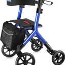 WALK MATE Rollator Walker for Seniors Taller 5.3~7ft with Height-Adjustable Seat, 10 Inch Wheels Wire-Hidden Walkers Compact Folding Design Lightweight Mobility Walking Aid Widen Backrest, Blue