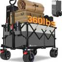 MOON LENCE Collapsible Foldable Wagon Cart, 220L Large Weight Capacity Folding Utility Wagon with All-Terrain Big Wheels, Utility Cart Wagon for Garden, Grocery, Shopping, Camping, Beach, Picnics (Gray & Ivory)