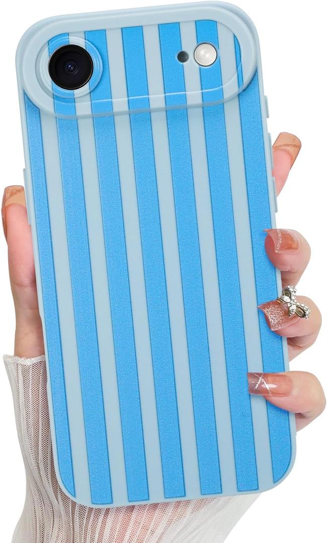 KANGHAR Compatible with iPhone Air Case 2025, Silicone Stripes Cute Pattern, Camera Protection Soft Slim Phone Cover for Girls Women -Blue