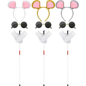 Liitrsh 12 Pcs Mouse Costume Accessories Set Mouse Headbands Round Sunglasses Folding Blind Cane White Gloves (Assorted Color Ear)
