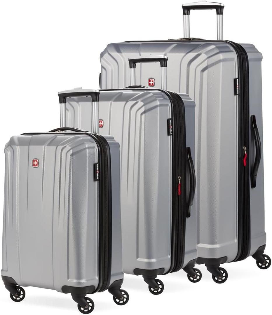 SwissGear 3750 Hardside Expandable Luggage with Spinner Wheels, Silver, 3-Piece Set (20/24/27)