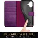 DuckSky Compatible with iPhone 17 6.3" Genuine Leather Wallet caseRFID Blocking4 Credit Card HolderReal Leather Flip Phone case Cover Women Men for Apple 17 case Purple
