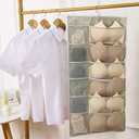 Closet Hanging Organizer with Mesh Pockets & Rotating Metal Hanger,Dual Sided Wall Shelf Wardrobe Storage Bags,Oxford Cloth Space Saver Bag for Bra Underwear Underpants Socks (white)