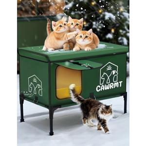 Outdoor Heated Cat House, Indestructible Detachable Feral Cats shelter with a Open Window for Outside, Cat House Weatherproof in Winter, Cat Shelter with Pet Heating Pad (Green, Large 21.6X13X17inch)