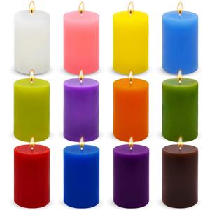12 Pack 2x3 Inch Pillar Candles, Unscented Column Candles for Home Restaurants Spa Church Weddings, Smokeless Dripless and Clean Burning Emergency Candle - Mult Color