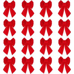 CCINEE 16Pack Red Velvet Christmas Bows, 7 X 5 Inches Christmas Decorative Xmas Wreath Bows for Wreath Garland Home Party Supplies