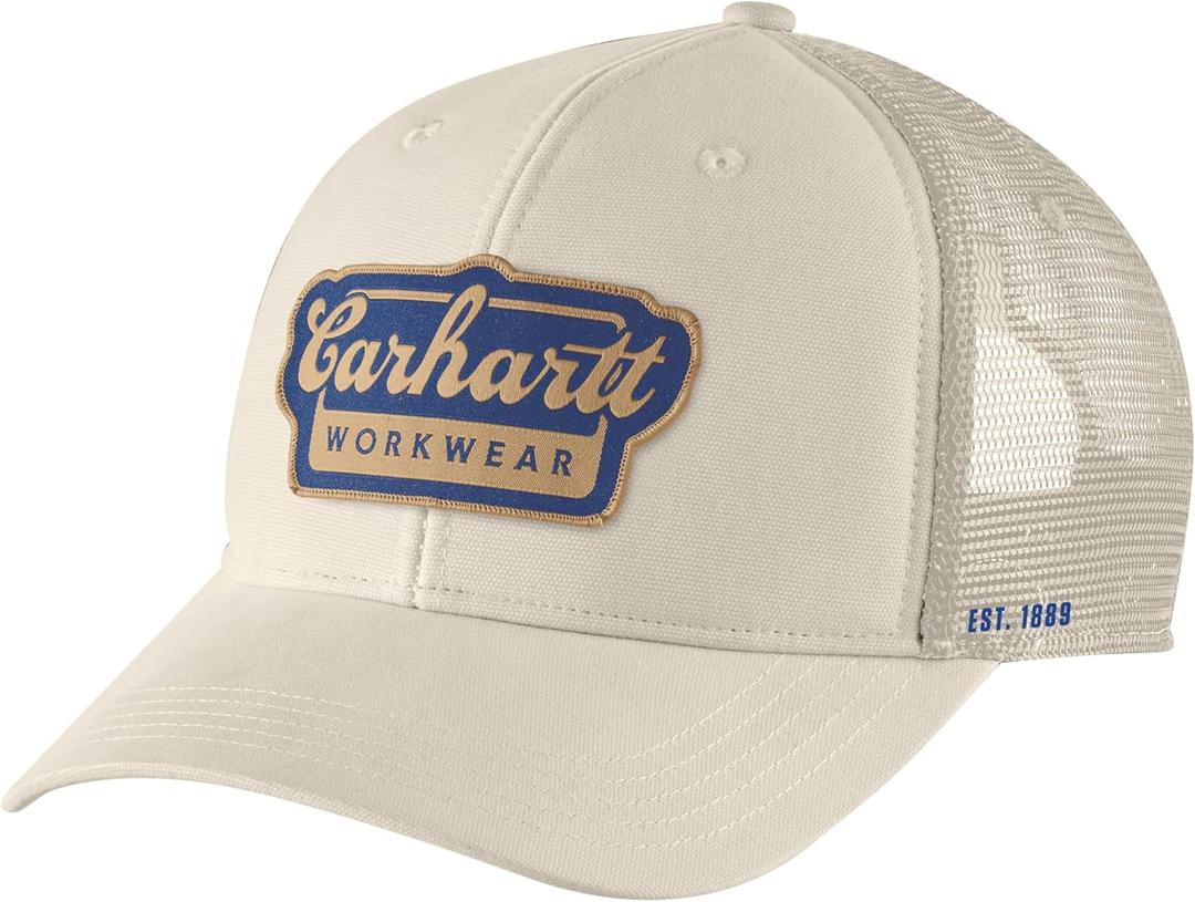 Carhartt Men's 106738 Rugged Flex Twill Mesh-Back Script Patch Cap (Chalk)