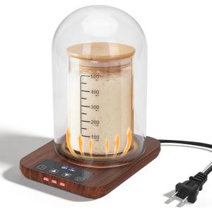 Sourdough Starter Warmer with Glass Dome, Precise 1F Thermostat Control (70-100F), Sourdough Warmer and Dome for Home Baking,24H Timer Auto Warming On/Off Sourdough Warming MatWood Grain