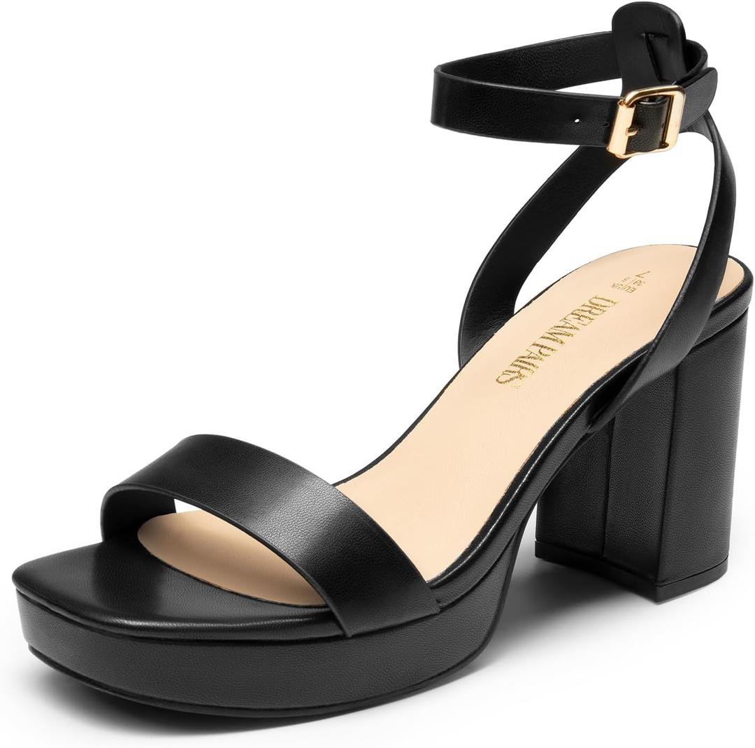 DREAM PAIRS Platform Heels for Women High Block Chunky Open Toe Ankle Strap Heels Fashion Wedding Party Evening Prom Dance Dress Pump Sandals Shoes (7.5, Black-pu)