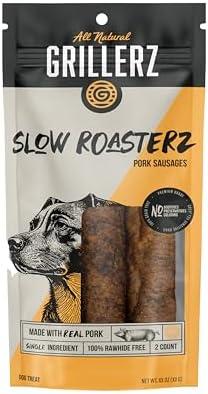 Grillerz Slow Roasterz Pork Sausages, 2 Count, 6 inch, All Natural Dog Treat for All Breeds, Dog Chew for Healthy Teeth 2 Pack